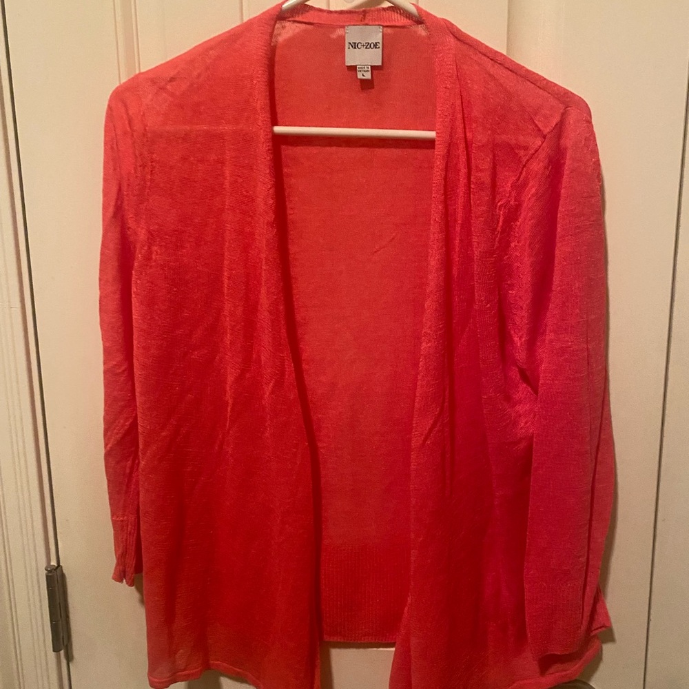 NIC+ZOE Open-Front Red Cardigan-Size L